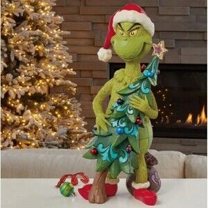 Jim Shore 20" Holiday Grinch Stealing Tree Statue, Grinch Tugging Christmas Tree